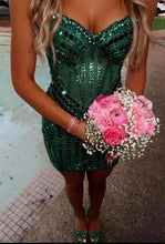 Load image into Gallery viewer, Sparkly Sheath Sweetheart Pink Short Homecoming Dress with Beading