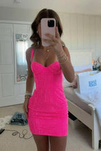 Load image into Gallery viewer, Bling Sheath Sweetheart Red Short Homecoming Dress with Beading