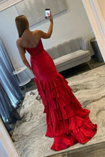 Load image into Gallery viewer, Stylish Mermaid Sweetheart Red Corset Prom Dress with Beading Ruffles