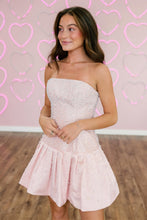Load image into Gallery viewer, Strapless Aqua Blue Pearl Homecoming Dress with Beaded Bodice and Bubble Skirt