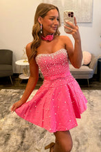 Load image into Gallery viewer, Cute A Line Sweetheart Pink Short Homecoming Dress with Pearls& Bowknot
