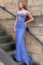 Load image into Gallery viewer, Charming Lilac Mermaid Sweetheart Backless Corset Prom Dress With Appliques