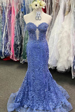 Load image into Gallery viewer, Charming Lilac Mermaid Sweetheart Backless Corset Prom Dress With Appliques