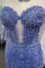 Load image into Gallery viewer, Charming Lilac Mermaid Sweetheart Backless Corset Prom Dress With Appliques