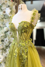 Load image into Gallery viewer, Stunning A-Line Lace Up Long Glitter Tulle Prom Dress with Appliques