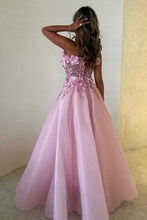 Load image into Gallery viewer, Stunning A-Line Pink Sweetheart Lace Up Long Party Dress with Appliques