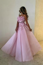 Load image into Gallery viewer, Stunning A-Line Pink Sweetheart Lace Up Long Party Dress with Appliques