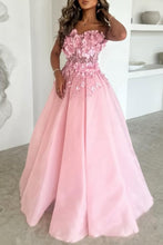 Load image into Gallery viewer, Stunning A-Line Pink Sweetheart Lace Up Long Party Dress with Appliques