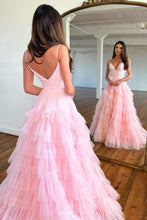 Load image into Gallery viewer, Princess A Line Spaghetti Straps Zipper Back Black Long Tulle Prom Dress