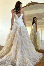 Load image into Gallery viewer, Princess A Line Spaghetti Straps Zipper Back Black Long Tulle Prom Dress