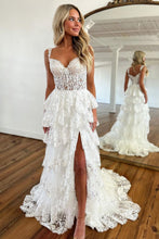 Load image into Gallery viewer, Sparkly Hot Pink A-Line Off The Shoulder Long Tiered Prom Dress With Appliques