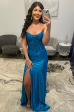 Load image into Gallery viewer, Shine Mermaid Strapless Yellow Corset Prom Dress with Beading