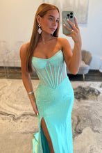 Load image into Gallery viewer, Shine Mermaid Strapless Yellow Corset Prom Dress with Beading