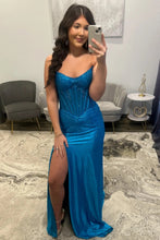 Load image into Gallery viewer, Shine Mermaid Strapless Yellow Corset Prom Dress with Beading