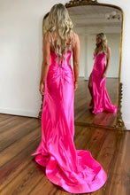 Load image into Gallery viewer, Stunning Hot Pink Mermaid Lace Up Long Satin Prom Dress With Beading