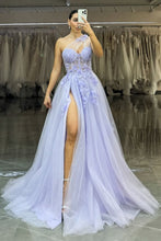 Load image into Gallery viewer, Stunning Lilac A-Line One Shoulder Long Tulle Formal Dress with Appliques