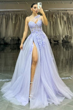 Load image into Gallery viewer, Stunning Lilac A-Line One Shoulder Long Tulle Formal Dress with Appliques