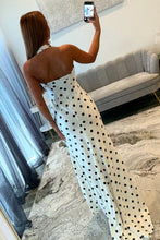 Load image into Gallery viewer, Stunning Mermaid Halter Neck White Polka Dots Long Prom Dress with Train