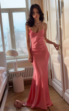 Load image into Gallery viewer, Stunning Mermaid Spaghetti Straps Candy Pink Long Prom Dress with Criss Cross Back