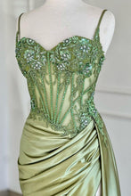 Load image into Gallery viewer, Stunning Mermaid Spaghetti Straps Long Glitter Prom Dress with High Slit