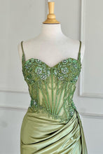 Load image into Gallery viewer, Stunning Mermaid Spaghetti Straps Long Glitter Prom Dress with High Slit