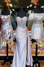 Load image into Gallery viewer, Stunning Mermaid Spaghetti Straps Long Glitter Prom Dress with High Slit
