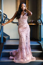 Load image into Gallery viewer, Stunning Mermaid Spaghetti Straps Pink Long Prom Dress with Appliques Beading