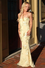 Load image into Gallery viewer, Stunning Mermaid Spaghetti Straps Yellow Long Prom Dress with Embroidery