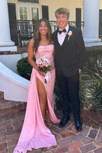 Load image into Gallery viewer, Stunning Mermaid Strapless Pink Corset Prom Dress with Split Front