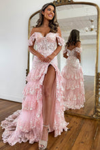 Load image into Gallery viewer, Sparkly Off The Shoulder Long Mermaid Prom Dress With Appliques And Split