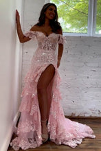 Load image into Gallery viewer, Sparkly Off The Shoulder Long Mermaid Prom Dress With Appliques And Split