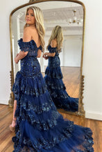 Load image into Gallery viewer, Sparkly Off The Shoulder Long Mermaid Prom Dress With Appliques And Split