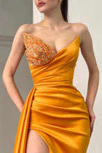 Load image into Gallery viewer, Stunning Orange Mermaid V-Neck Long Satin Formal Dress with Beading