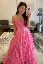 Load image into Gallery viewer, Charming A Line Sweetheart Red Corset Prom Dress with Appliques Ruffles
