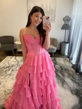 Load image into Gallery viewer, Charming A Line Sweetheart Red Corset Prom Dress with Appliques Ruffles