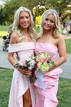 Load image into Gallery viewer, Stunning Sheath Off the Shoulder Light Pink Long Prom Dress with Split Front