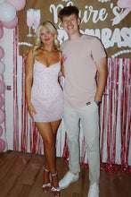 Load image into Gallery viewer, Stunning Sheath Spaghetti Straps Light Pink Corset Homecoming Dress with Beading