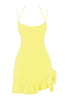 Stunning Sheath Spaghetti Straps Yellow Short Homecoming Dress with Ruffles