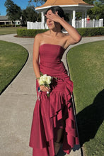 Load image into Gallery viewer, Stunning Sheath Strapless Burgundy Long Prom Dress with Ruffles