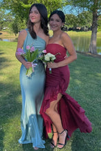 Load image into Gallery viewer, Stunning Sheath Strapless Burgundy Long Prom Dress with Ruffles