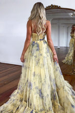 Load image into Gallery viewer, Cute Yellow Long A-Line Halter Neck Tulle Prom Dress With Ruffles