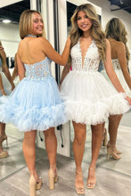 Load image into Gallery viewer, Stunning A-Line Halter Neck Lace Top Short Tulle Homecoming Dress