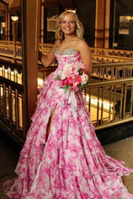 Load image into Gallery viewer, Stunning A Line Sweetheart Blue Printed Corset Prom Dress with Beading Ruffles