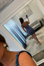 Load image into Gallery viewer, Sparkly Sheath Deep V Neck Fuchsia/Navy Blue Short Homecoming Dress with Beading