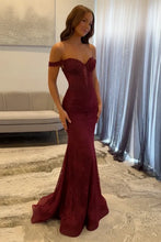 Load image into Gallery viewer, Stunning Mermaid Off the Shoulder Navy Long Prom Dress with Appliques Beading
