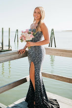 Load image into Gallery viewer, Stunning Mermaid Strapless Black Long Prom Dress with Pearls