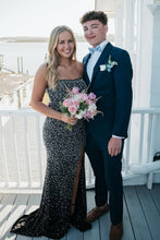 Load image into Gallery viewer, Stunning Mermaid Strapless Black Long Prom Dress with Pearls