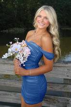 Load image into Gallery viewer, Stylish Sheath Off the Shoulder Pink Short Homecoming Dress with Ruched