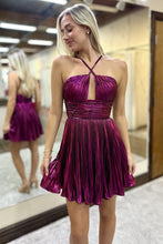 Load image into Gallery viewer, Stylish A-Line Open Back Short Metallic Homecoming Dress with Pleating