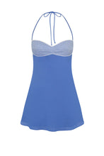 Load image into Gallery viewer, Stylish A Line Halter Neck Blue Short Homecoming Dress with Criss Cross Back
